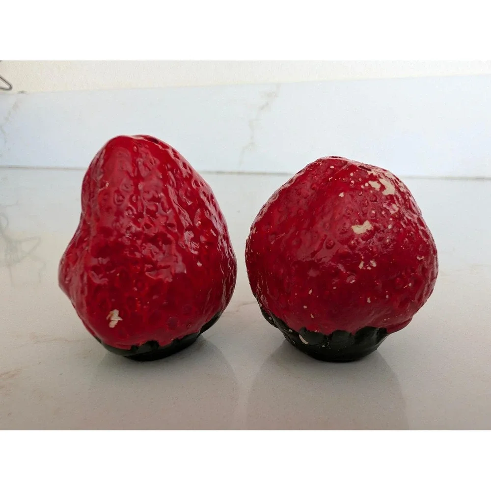 Vintage Strawberry Salt and Pepper Shakers Red Fruit Kitchen Decor Set